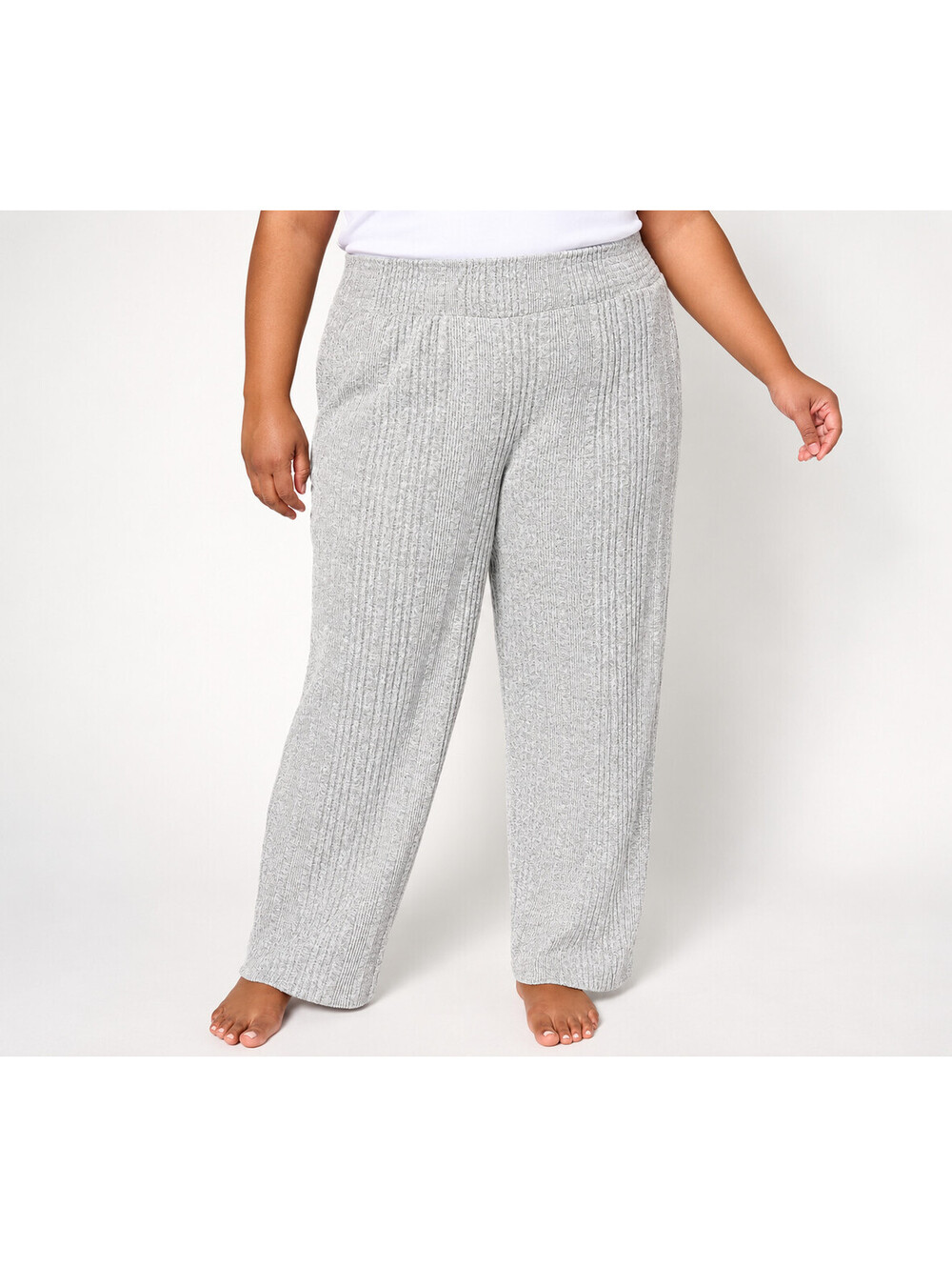 Cuddl Duds Variegated Rib Smocked Waist Lounge Pants Heather Gray, X-Large